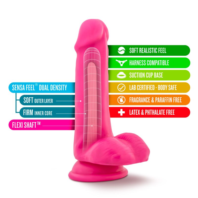 Neo Dual Density Cock With Balls 6in Neon Pink