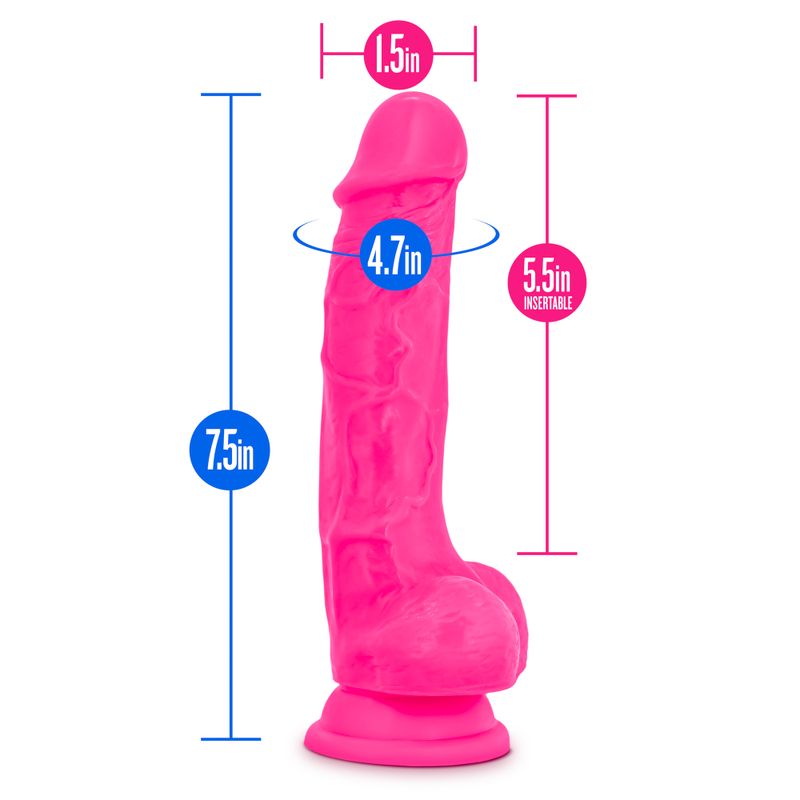 Neo Dual Density Cock With Balls 7in Neon Pink