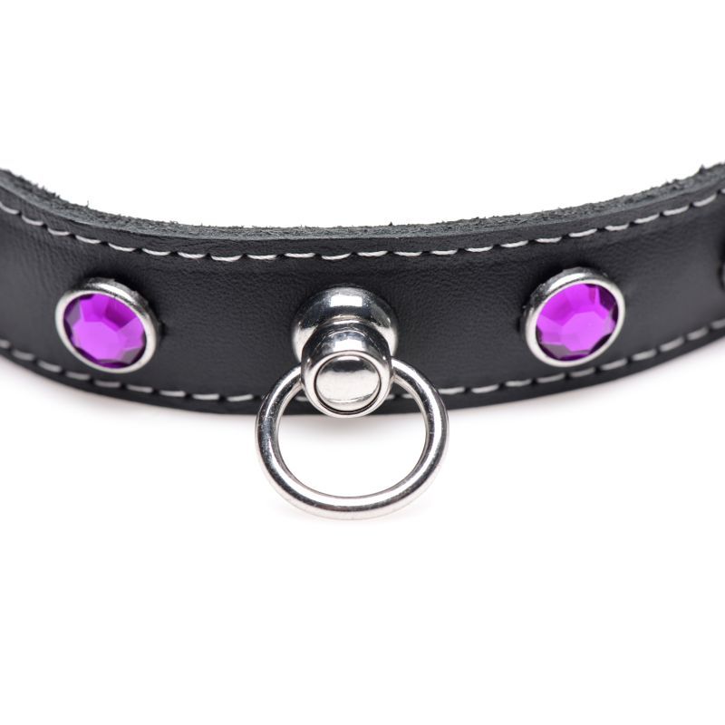 Bling Vixen Leather Choker w Purple Rhinestones