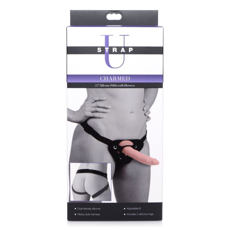 Charmed 7.5" Silicone Dildo w Harness Flesh