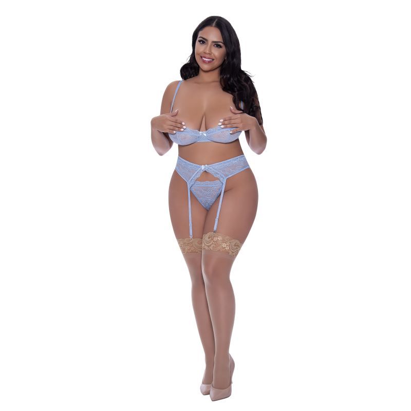 Demi Bra Garter and Thong Set