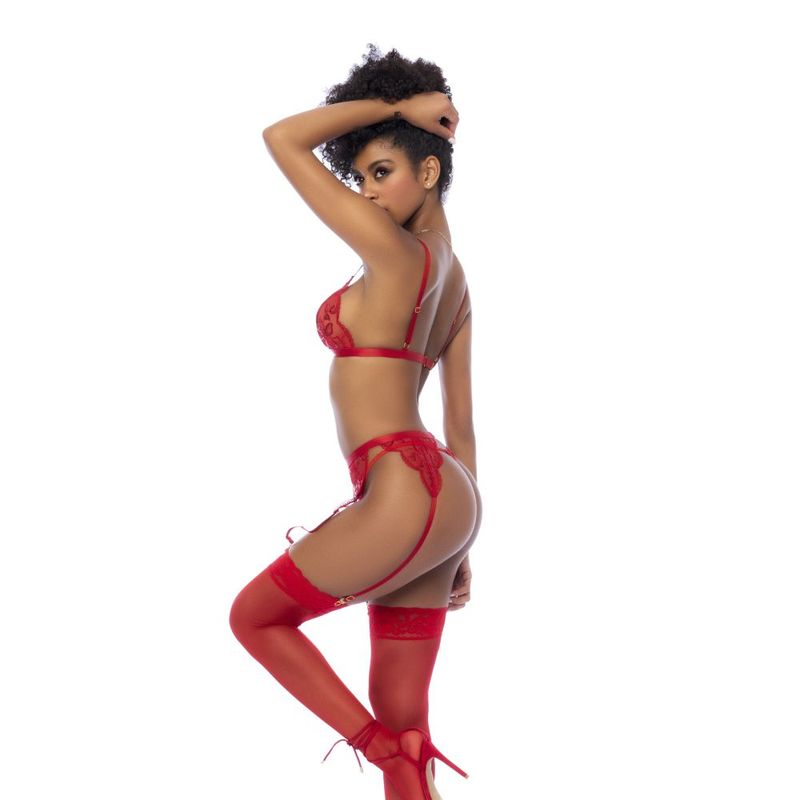 Red 3 Pc Set w/ Bralette, Garter Belt and Thong
