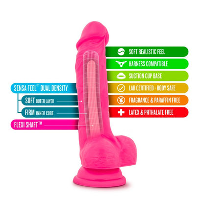Neo Dual Density Cock With Balls 7in Neon Pink