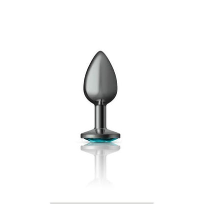 Cheeky Charms Gunmetal Round Butt Plug w Teal Jewel Small