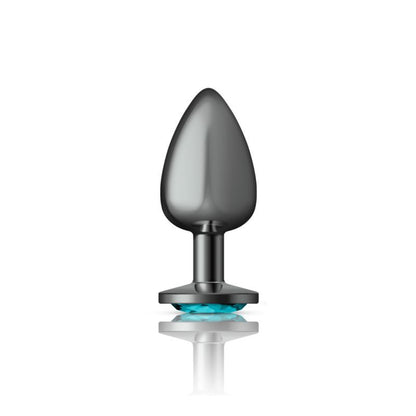 Cheeky Charms Gunmetal Round Butt Plug w Teal Jewel Large